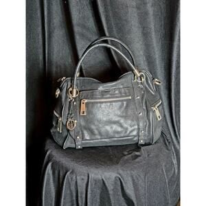 Gorgeous Black Leather AUDREY BROOKE Top Handle Satchel Purse Bag Gold Hardware
